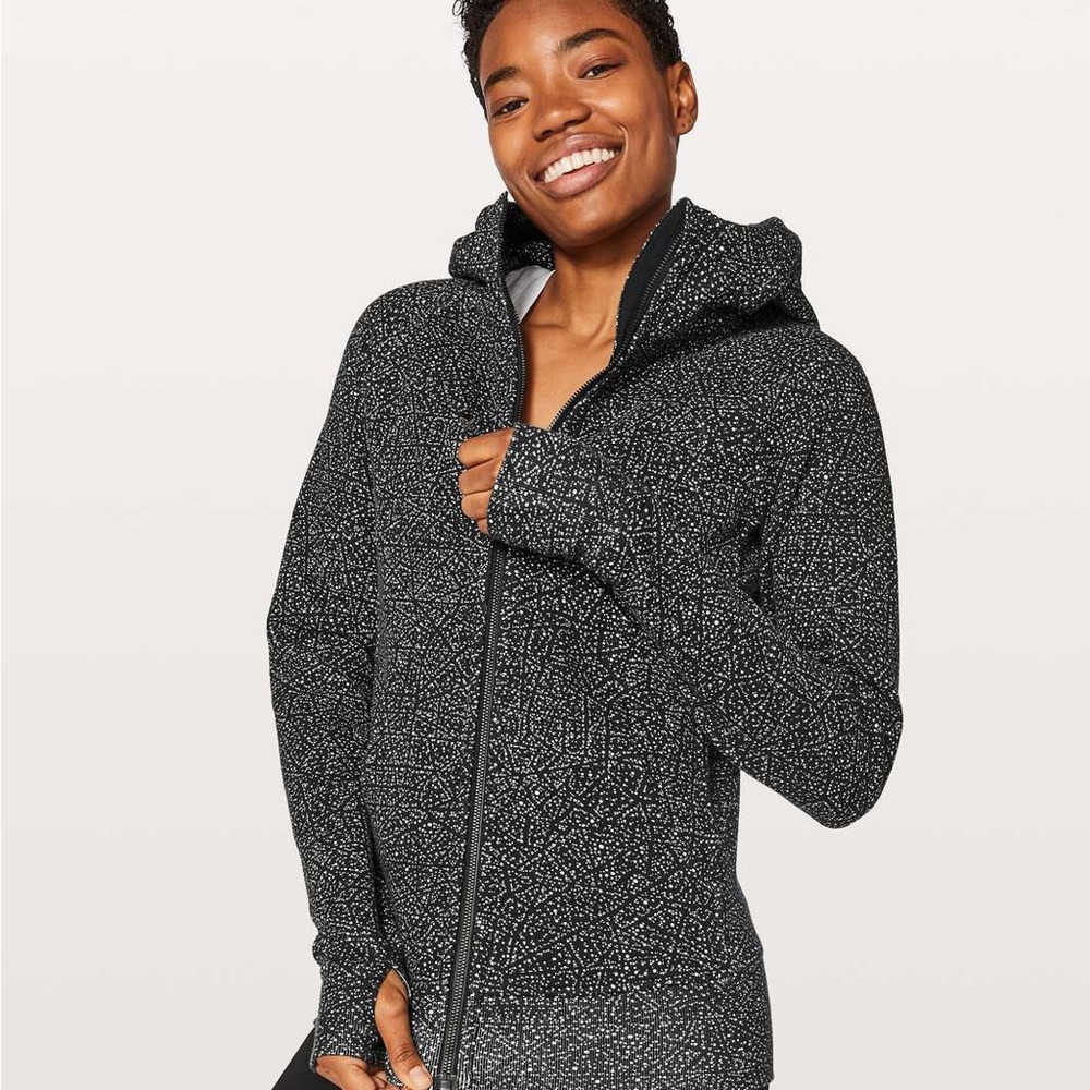 Lululemon Scuba Full Zip Black Patterned Jacket